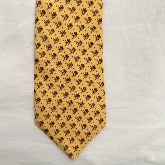 Brooks Brothers Basics Pure Silk Made in USA tie floral flower autumn fall gold - Picture 2 of 7